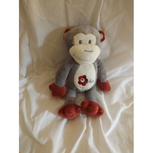 doudou singe gris blanc bordeaux arthur et lola bébisol