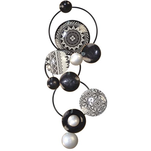 Décoration murale a suspendre motif mosaique noir et blanc en métal 91x6x37 cm DEC05088