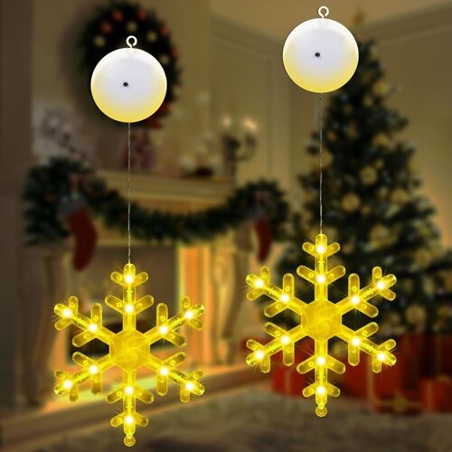 Kal-Lumière De Fenêtre À Ventouse Led, 2 Pièces Lumières De Ventouse De Noël, Led Rideau Suspendu Lumière, Lumière De Fenêtre De Noël Suspendue Avec Ventouse Pour Décoration De Noël, Fête, Mariage