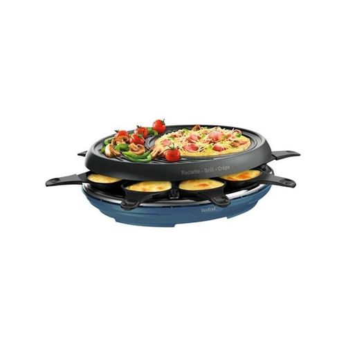 TEFAL Appareil à Raclette Grill Crêpe Bleu acier/ 1050W 8 pers Multifonctions 3 en 1