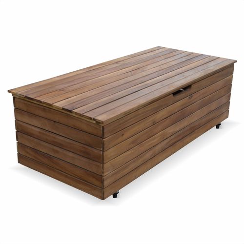 Coffre De Jardin En Bois - Saragosse - 130l. Rangement Coussins 107x48.5cm Avec Vérins Et Roulettes