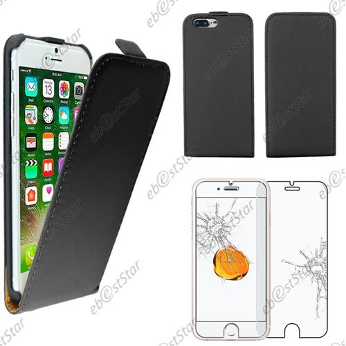 Ebeststar ® Pour Apple Iphone 7 Plus Écran 5,5" - Housse Coque Etuipu Cuir À Rabat + Film Protection Écranverre Trempé, Couleur Noir [Dimensions Precises De Votre Appareil : 158.2 X 77.9 X 7.3 Mm, Écran 5.5''] [Note Importante Lire Description]