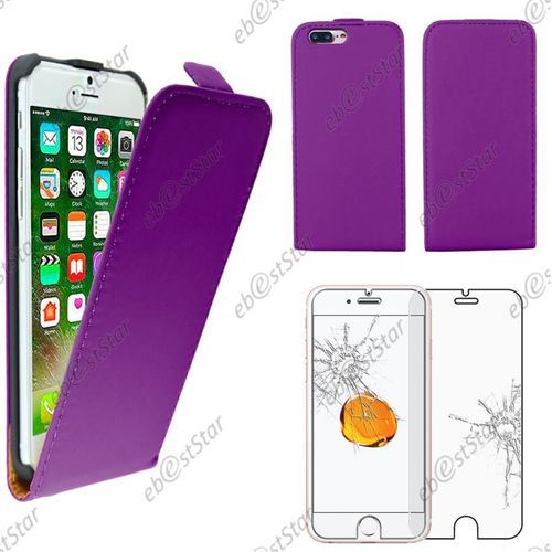 Ebeststar ® Pour Apple Iphone 7 Plus Écran 5,5" - Housse Coque Etuipu Cuir À Rabat + Film Protection Écranverre Trempé, Couleur Violet [Dimensions Precises De Votre Appareil : 158.2 X 77.9 X 7.3 Mm, Écran 5.5''] [Note Importante Lire Description]