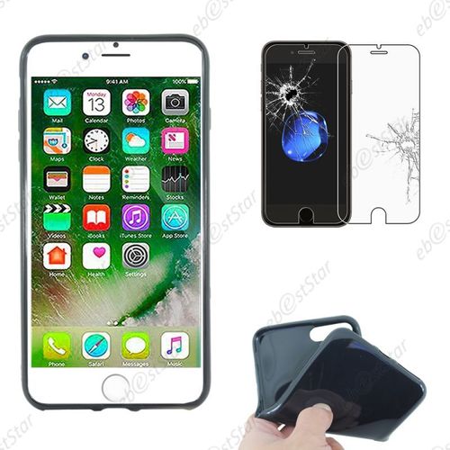 Ebeststar ® Pour Apple Iphone 7 Plus Écran 5,5" - Housse Etui Coque Silicone Souple + Film Protection Écran En Verre Trempé, Couleur Noir [Dimensions Precises De Votre Appareil : 158.2 X 77.9 X 7.3 Mm, Écran 5.5''] [Note Importante Lire Description]