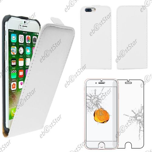 Ebeststar ® Pour Apple Iphone 7 Plus Écran 5,5" - Housse Coque Etuipu Cuir À Rabat + Film Protection Écranverre Trempé, Couleur Blanc [Dimensions Precises De Votre Appareil : 158.2 X 77.9 X 7.3 Mm, Écran 5.5''] [Note Importante Lire Description]