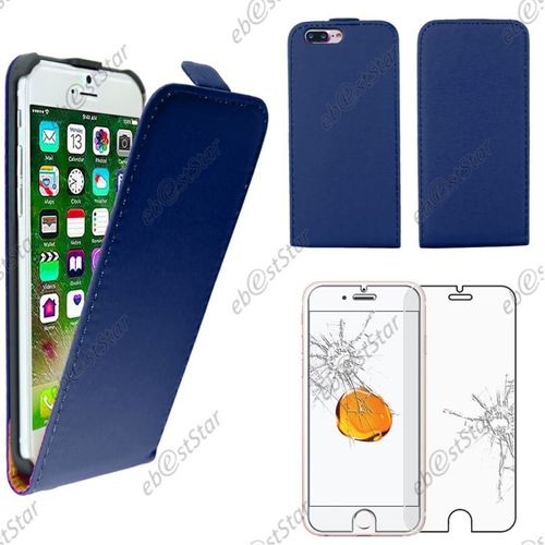 Ebeststar ® Pour Apple Iphone 7 Plus Écran 5,5" - Housse Coque Etuipu Cuir À Rabat + Film Protection Écranverre Trempé, Couleur Bleu Foncé [Dimensions Precises De Votre Appareil : 158.2 X 77.9 X 7.3 Mm, Écran 5.5''] [Note Importante Lire Description]