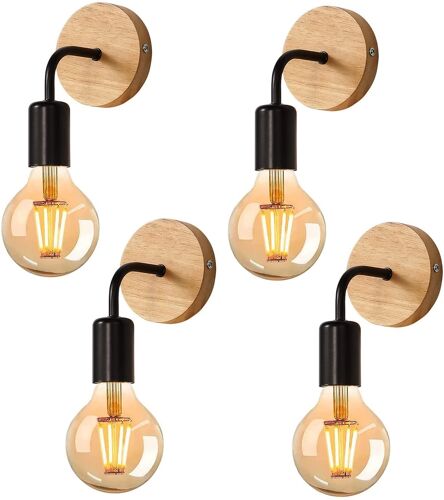 Applique Murale Interieur Industrielle 4 Pack, Lampe Murale En Bois Métal, Appliques Wall Decoration Murale Rétro Pour Salon, Chambre À Coucher