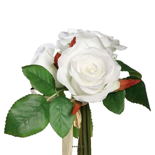 Adorable Petit Bouquet De Fausses Roses 3 Têtes H 17 Cm Blanc Neige