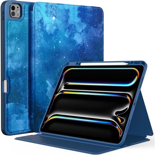 LORANKA-Coque pour iPad Pro 13 M4 2024 avec Porte-Stylo, Étui Fin Support Folio Fin, Visualisation Multi-Angles, étoiles Bleues