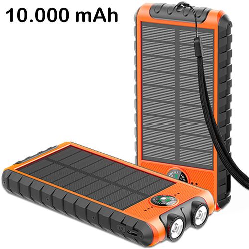 Powerbank Solaire 10000mah 2 Ports A+C Orange + Câble A/C Bigben