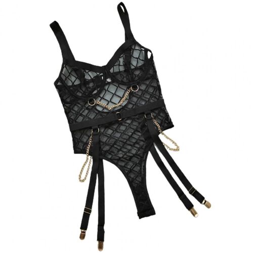Combishort En Dentelle Pour Femmes, Body Ajustable, Dos Nu, Taille Serrée, Moulant, Transparent, Résille, Vêtements Pour Boîte De Nuit
