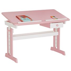 Bureau Enfant Écolier Junior Flexi Table À Dessin Réglable En Hauteur Et Pupitre Inclinable Avec 1 Tiroir En Pin Lasuré Blanc Rose
