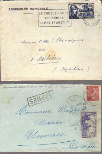 Lot De Deux Enveloppes Anciennes Avec Timbres N°S 458 Et 1052