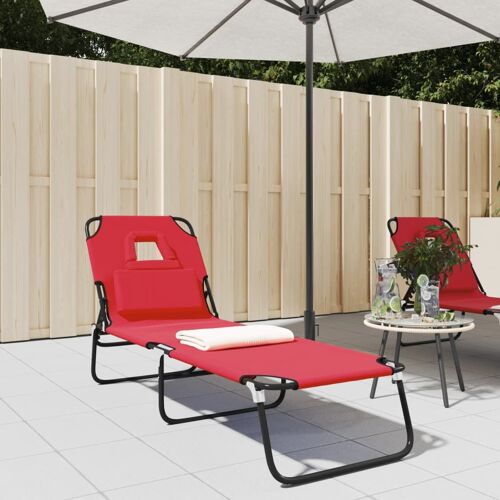 Vidaxl Chaise Longue Pliante Rouge Tissu Oxford Acier Enduit De Poudre