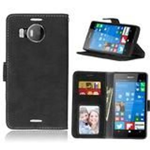 Lumia 950 Xl (5.7 Inch) Coque, Saturcase Rétro Givré Pu Cuir Magnétique Flip Portefeuille Support Porte-Carte Coque Housse Étui Pour Nokia / Microsoft Lumia 950 Xl (5.7 Inch) (Noir)