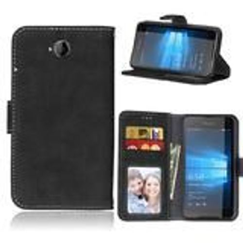 Lumia 650 Coque, Saturcase Rétro Givré Pu Cuir Magnétique Flip Portefeuille Support Porte-Carte Coque Housse Étui Pour Nokia / Microsoft Lumia 650 (Noir)