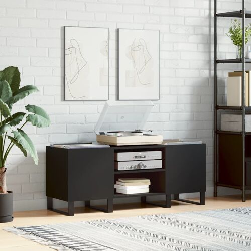 vidaXL Armoire à disques noir 121x38x48 cm bois d'ingénierie