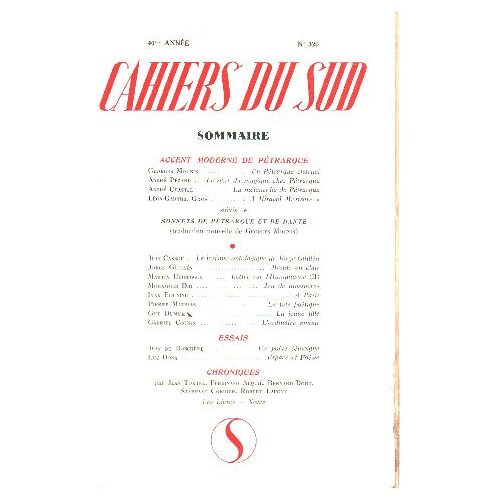 Cahiers Du Sud N° 320 / Accent Moderne De Pétrarque
