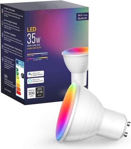 KALANKA-Ampoules LED intelligentes WiFi Spotlight Douille GU10 120 V RGBCW Changement de couleur à intensité variable Compatible avec Alexa Google Home Aucun hub requis (0ne pack) (1)