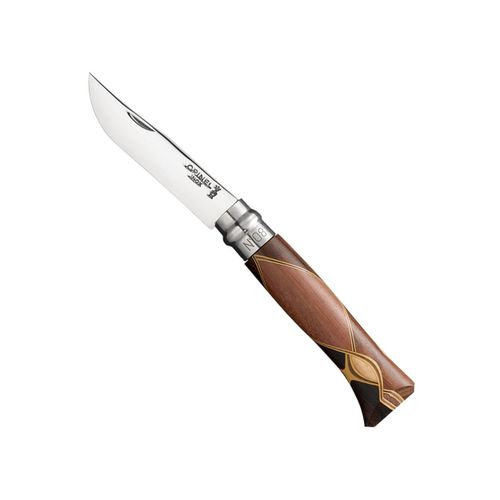 Opinel Couteau Luxe N° 8 Chaperon Manche Marqueterie Lame Inox Poli
