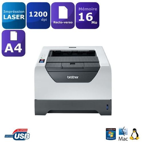 Brother HL-5340DL - Imprimante - Noir et blanc - Recto-verso - laser - A4/Legal - 1200 x 1200 ppp - jusqu'à 30 ppm - capacité : 300 feuilles - parallèle, USB