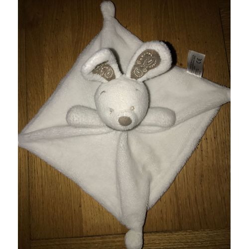 Doudou Plat Lapin Simba Dickie Blanc Bandana Taupe 22 Cm