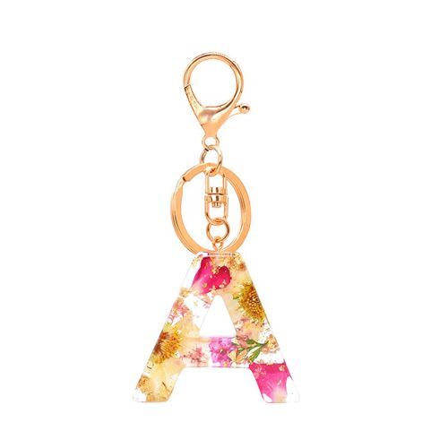 Porte Clés Avec Lettre En Résine Pour Femme, Joli Sac À Breloques, En Acrylique, À Paillettes, Fleur Séchée, Alphabet