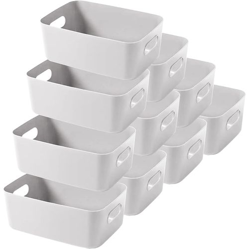 Panier de rangement en plastique,Lot de 10 paniers de rangement empilables avec poignées pour Cuisine,Placard,Bureau, Gris