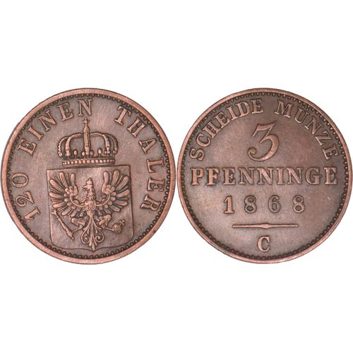 Allemagne - Royaume De Prusse - 1868 - 3 Pfenninge - Atelier De Francfort (C) - 03-124