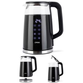 Bouilloire théière SANS FIL automatique en verre 1,7 L 2200 W Arrêt automatique Rotation à 360° sur son socle Affichage Digitale et