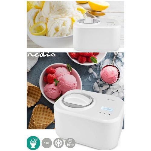 Sorbetière Électrique 1L 100W compresseur intégré pour Sorbet/Crème Glacée/Yaourt Congelé, Réfrigération 60mn Écran LCD compresseur