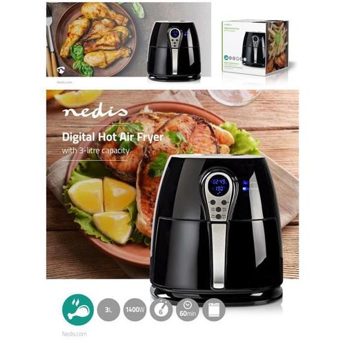 Friteuse sans huile Air Fryer 3L 1400W avec Tiroir amovible revêtement anti-adhérant 80-200 °C + Minuteur numérique