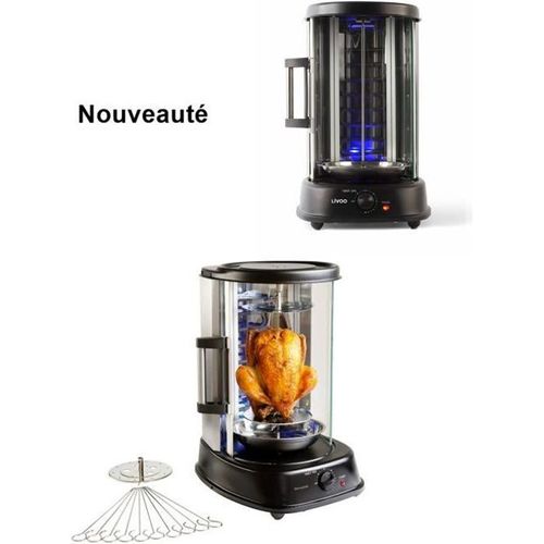 Rôtissoire grill horizontale Thermostat réglable 1500 W Rotation 360° en acier inoxydable Pour volaille et viande