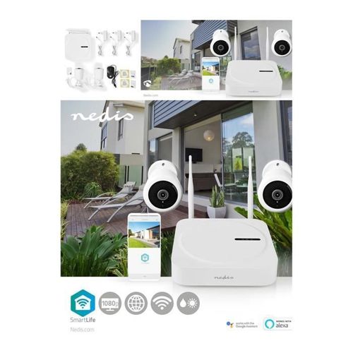 Système de surveillance 2 caméras sans fil SmartLife Full HD 1080p IP65 Vision nocturne Blanc Compatible via Google Hub Android + so