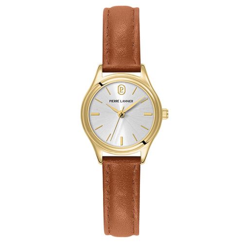 Montre Femme Pya Doré Cadran Argenté Bracelet Cuir Brun 12 Mm