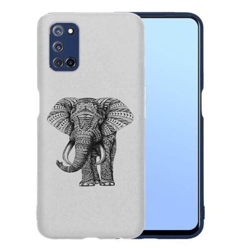 Coque Oppo A52, A72, A92 Noir dessin Blanc Elephant