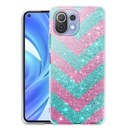 Coque Silicone Compatible Xiaomi Mi 11 Lite Chevrons Strass Violet Rose