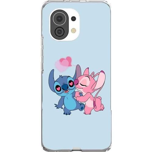 Coque Silicone Compatible Telephone Xiaomi Mi 11 Lite Stitch Angel Love Heart Pink
