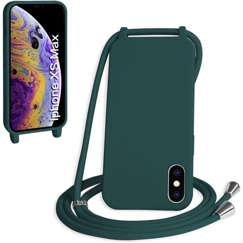 Coque Compatible Avec Iphone Xs Max,Collier Pour Etui Colliers De Cellulaire Corde Silicone Avec Cordon Antichoc Reglable Case Tpu Bumper Iphone Xs Max (Vert)