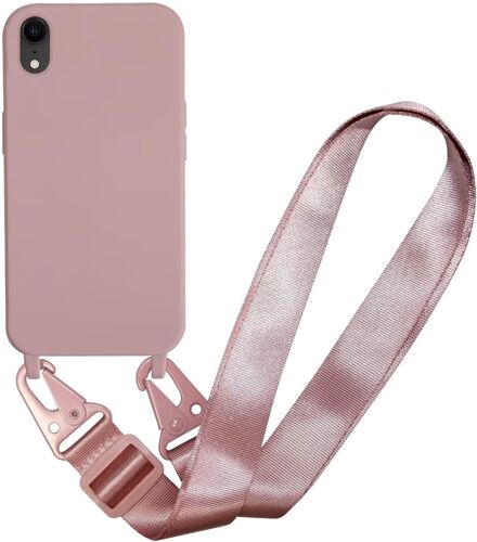 Coque Avec Cordon Pour Iphone Xr,Collier Pour Etui Housse Tpu Anti-Choc Colliers Protection Complete Cover De Cellulaire Mince Antichoc Reglable Lanyard Case, Rose Clair