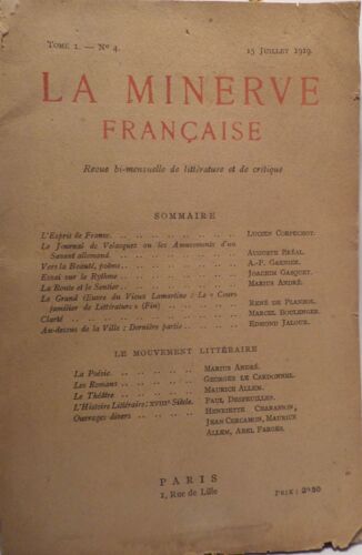 La Minerve Française Tome 1 N°4 - Littérature Et Critique - Corpéchot, Bréal, Garnier, Gasquet