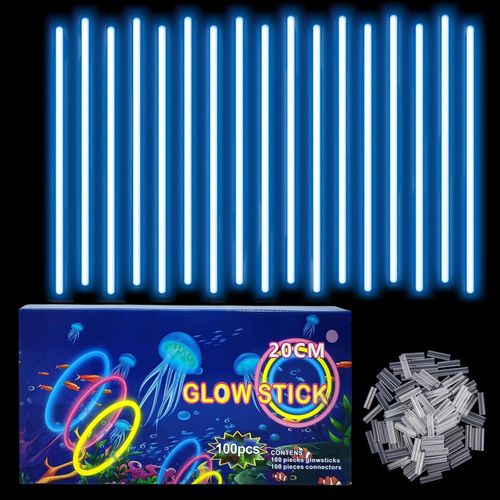 Tianyi-100 Bracelet Fluorescent Lumineux Bleu Enfant Adulte,Bâtons Fluo Avec 100 Connecteurs,Lunettes Fluo Bracelets Fluorescents Pour Halloween,Noël, Anniversaires,Mariage,Fournitures De Fête Sombre