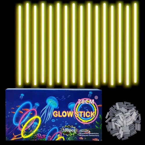 Tianyi-100 Bracelet Fluorescent Lumineux Jaune Enfant Adulte,Bâtons Fluo Avec 100 Connecteurs,Lunettes Fluo Bracelets Fluorescents Pour Halloween,Noël, Anniversaires,Mariage,Fournitures De Fête Sombr