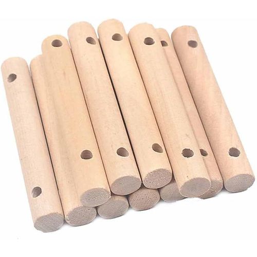 Tianyi-Lot De 10 Bâtons En Bois Ronds Avec 2 Trous - Pour Travaux Manuels, Travaux Manuels, Décoration D'intérieur, Projets De Modélisme, Articles De Bricolage, Couleur Du Bois - 10 Cm X 1,5 Cm