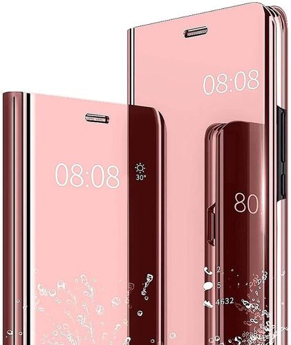 Lagogi Lagogi Coque Pour Xiaomi 12/Xiaomi 12x,Étui Housse Transparente Antichoc Intelligente Coque Flip Cover,Standing Placage Technologie Clear View Mirror Protection Case-Rose