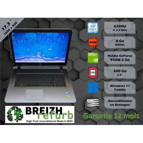 HP 17-G 17" Intel Core i5-6200U - 2.3 Ghz - Ram 8 Go - SSD 512 Go