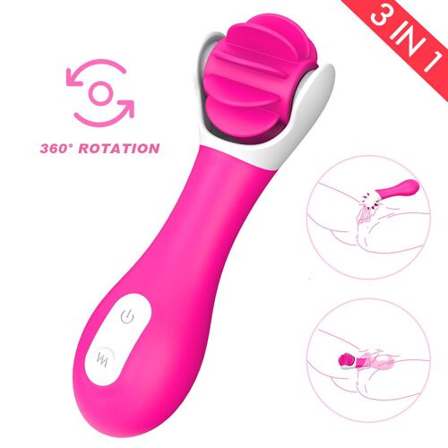 Vibromasseur Électrique 3 En 1 En Silicone Pour Adulte, Jouet Sexuel Vibrant, Rotation, Léchage De La Langue, Charge Usb, Massage Du Point G