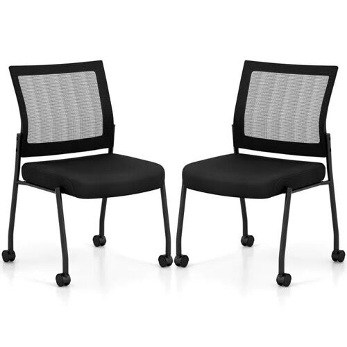 COSTWAY Lot de 2 Chaises de Salle de Réunion Sans Accoudoirs à Roulettes, Dossier en Maille, Empilables, Siège Rembourré