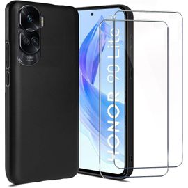 Coque pour HONOR 90 LITE + 2 vitres verre trempé coque Silicone noir look slim