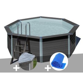 Kit piscine composite Gré Avant-Garde ronde 4,10 x 1,24 m + Bâche hiver + Bâche à bulles